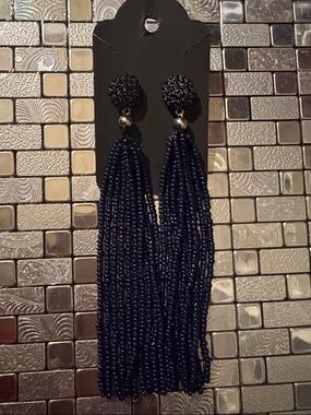 Navy Bead Tassel Drop Earrings - Women Jewelry
